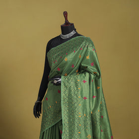 Green - Bengal Hand Embroidery Silk Nakshi Kantha Saree 11