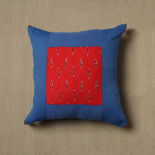 Kantha Stitch Ikat Cotton Cushion Cover (16 x 16 in) 24