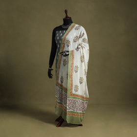 White - hand mul cotton sanganeri dupatta 17 - handcrafted