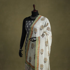 White - hand mul cotton sanganeri dupatta 17 - handcrafted