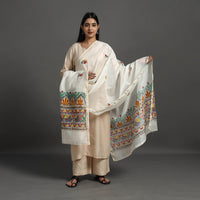 White - Handloom Chanderi Silk Handpainted Madhubani Dupatta 46