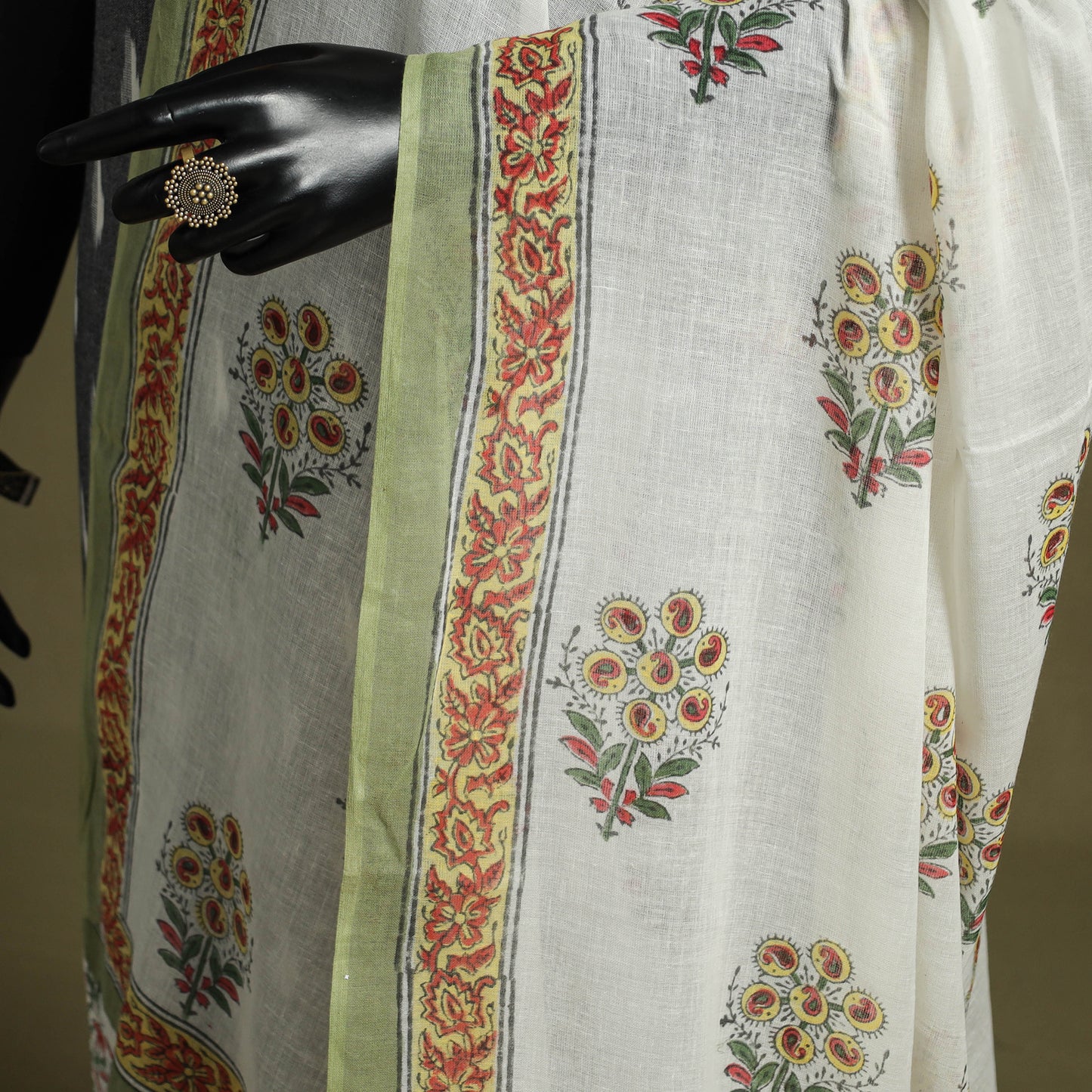 White - hand mul cotton sanganeri dupatta 17 - handcrafted