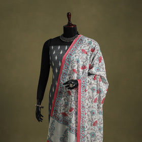 White - hand mul cotton sanganeri dupatta 19 - handcrafted