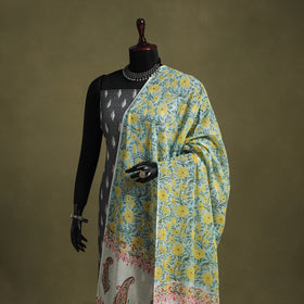 Blue - hand mul cotton sanganeri dupatta 20 - handcrafted