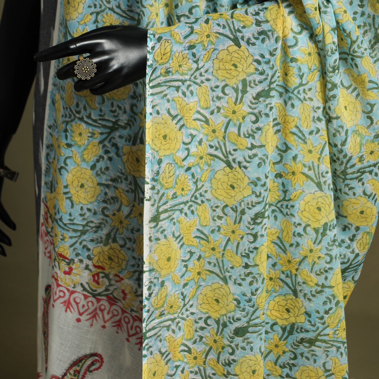 Blue - hand mul cotton sanganeri dupatta 20 - handcrafted