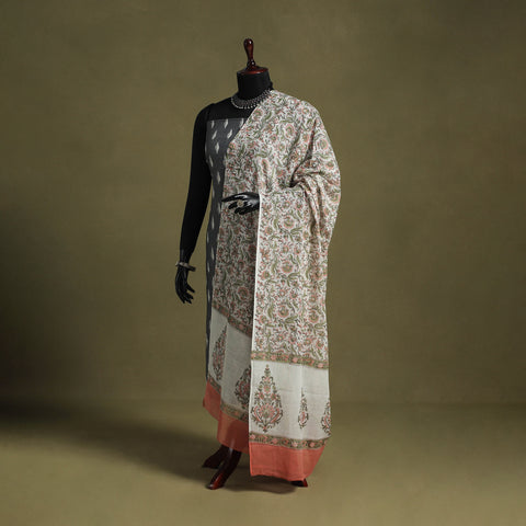 White - hand mul cotton sanganeri dupatta 21 - handcrafted