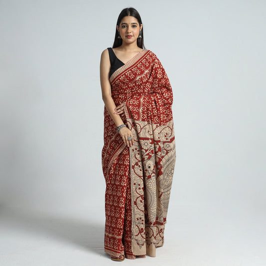Red - Kalamkari Printed Cotton Saree with Blouse Piece 31