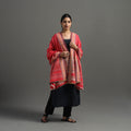  Red Kutch Handwoven Mirror Work Woollen Shawl 