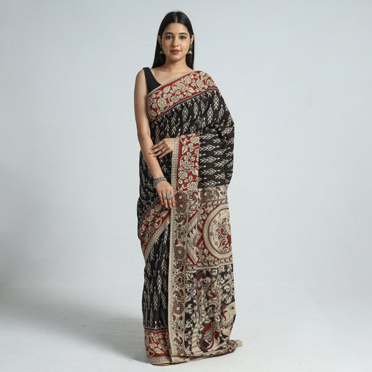 Black - Kalamkari Printed Cotton Saree with Blouse Piece 32