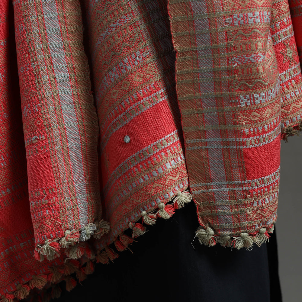 Red - Kutch Handwoven Mirror Work Woollen Shawl 03