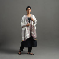 White - Kutch Handwoven Mirror Work Woollen Shawl 04