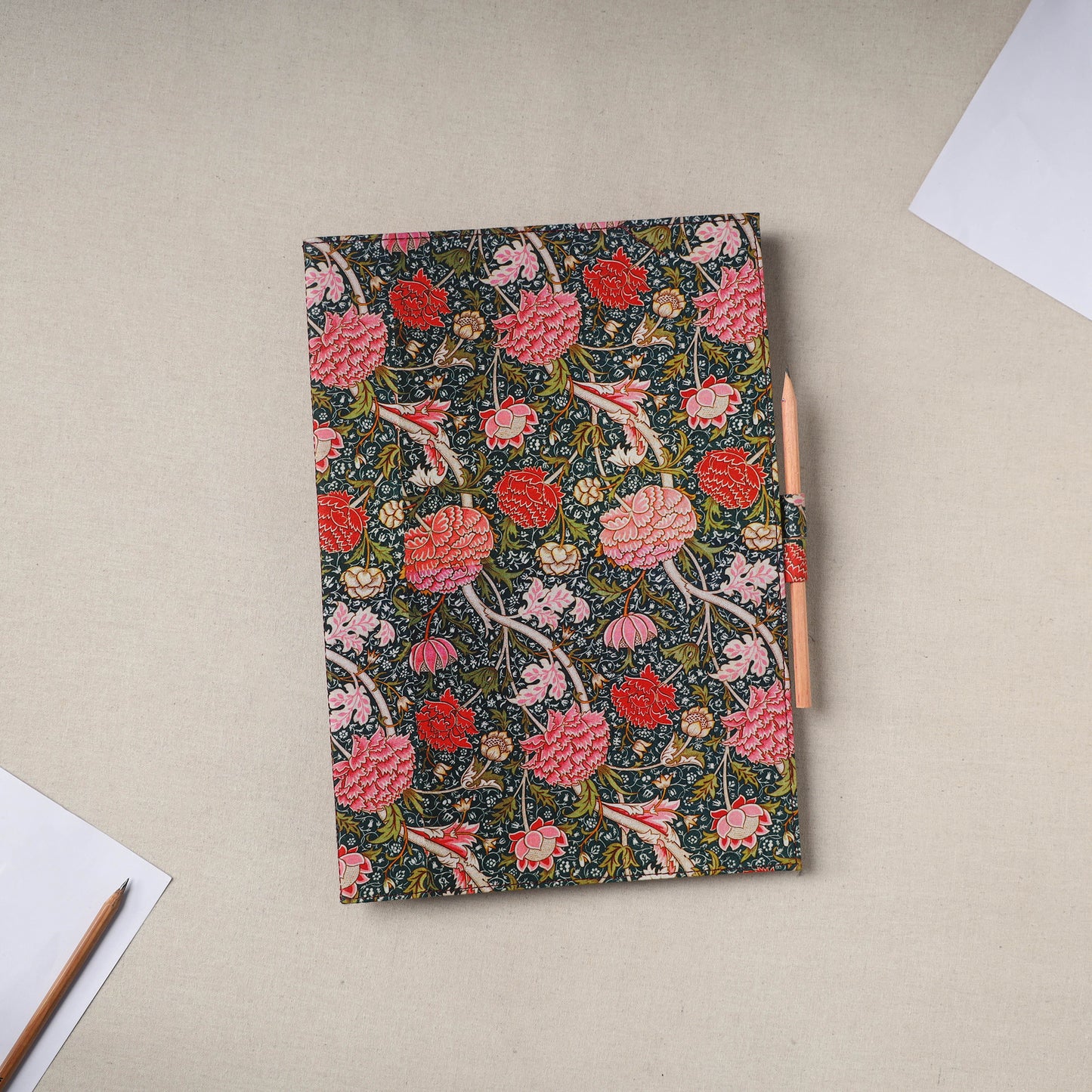 Floral Print Handcrafted File Folder with Pencil 04