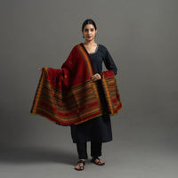 Red - Kutch Handwoven Mirror Work Woollen Shawl 05