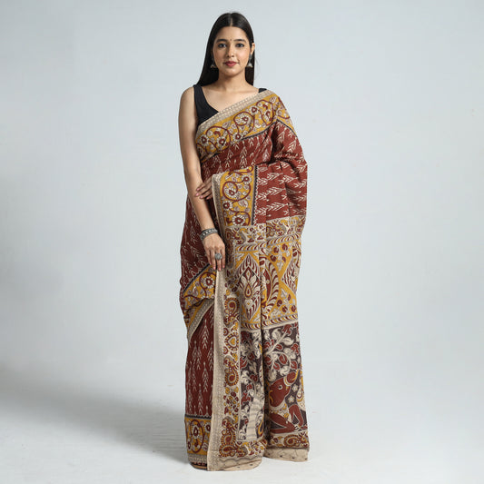 Red - Kalamkari Printed Cotton Saree with Blouse Piece 34
