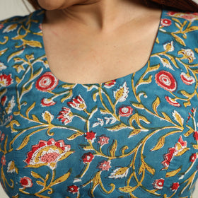 Buy Blue Sanganeri Block Printed Cotton Stitched Blouse