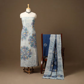 White 3pc Cotton Indonesian Batik Print Unstitched Dress Material