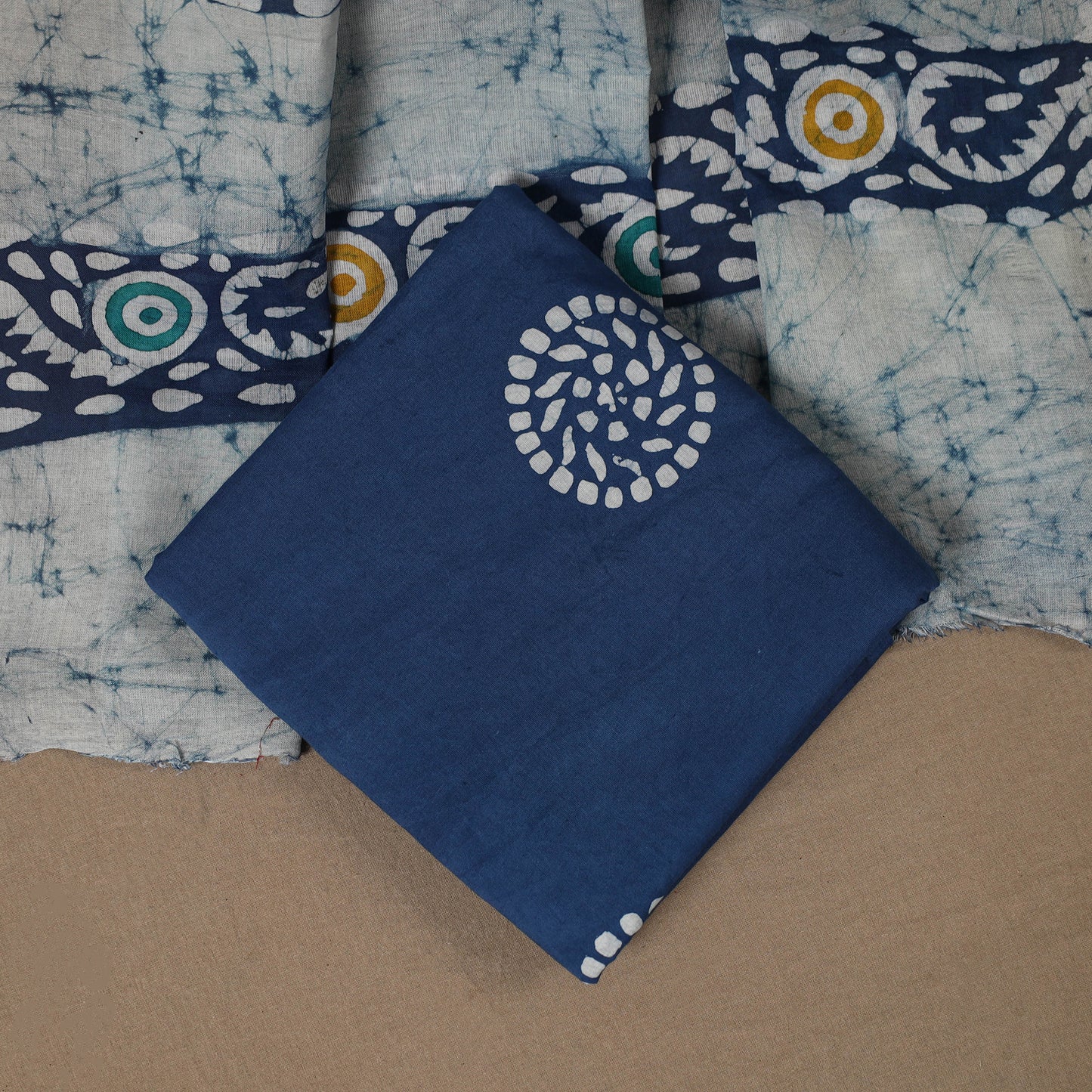 White 3pc Cotton Indonesian Batik Print Unstitched Dress Material