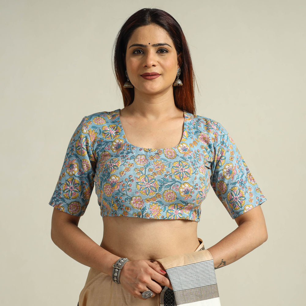 Blue - Sanganeri Block Printed Cotton Stitched Blouse 12