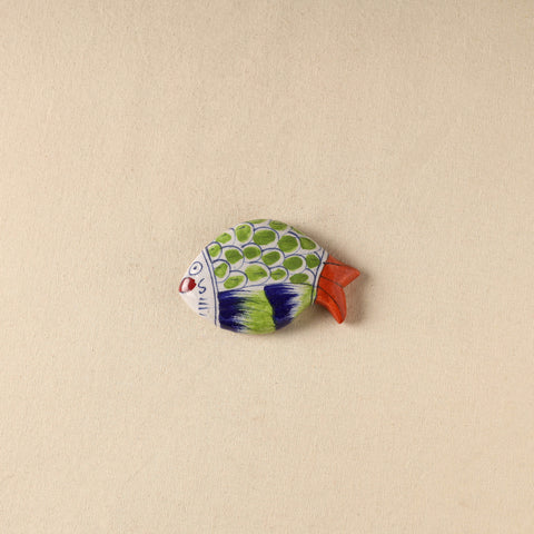 Green - Fish Original Blue Pottery Ceramic Fridge Magnet 72