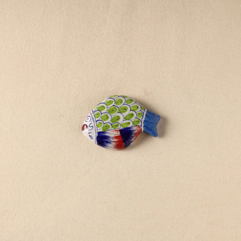 Green - Fish Original Blue Pottery Ceramic Fridge Magnet 73