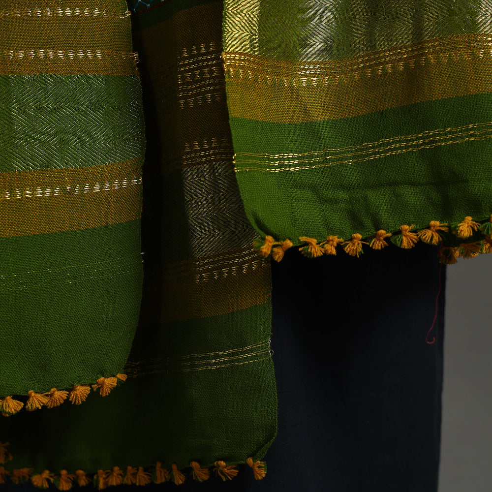 Green - Kutch Neran Hand Embroidery Mirror Work Woollen Shawl 79