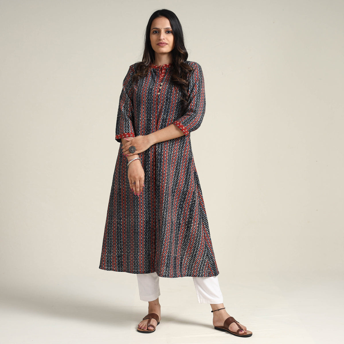 Buy Ajrakh Block Printed Cotton Long Kurta Online l iTokri.com – iTokri ...