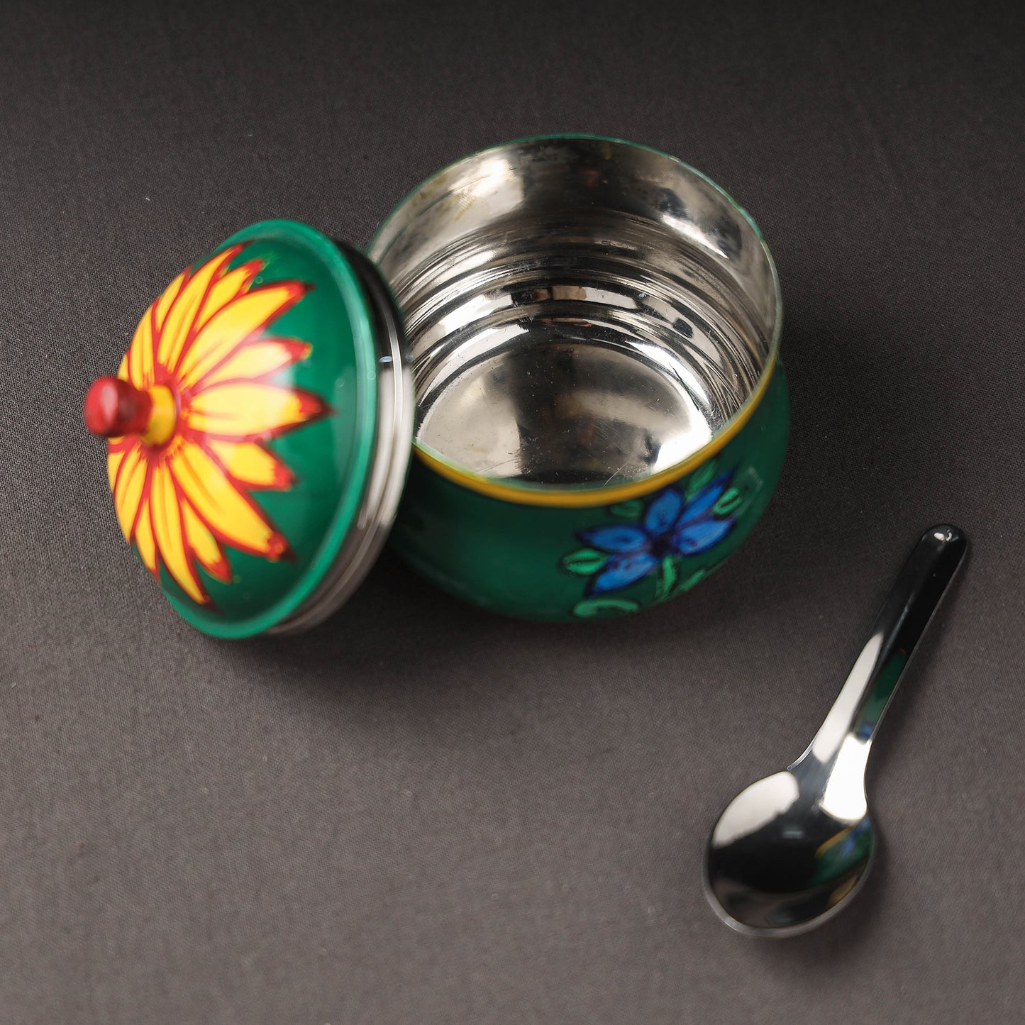 Kavad Handpainted Stainless Steel Ghee Pot with Spoon (250ml)