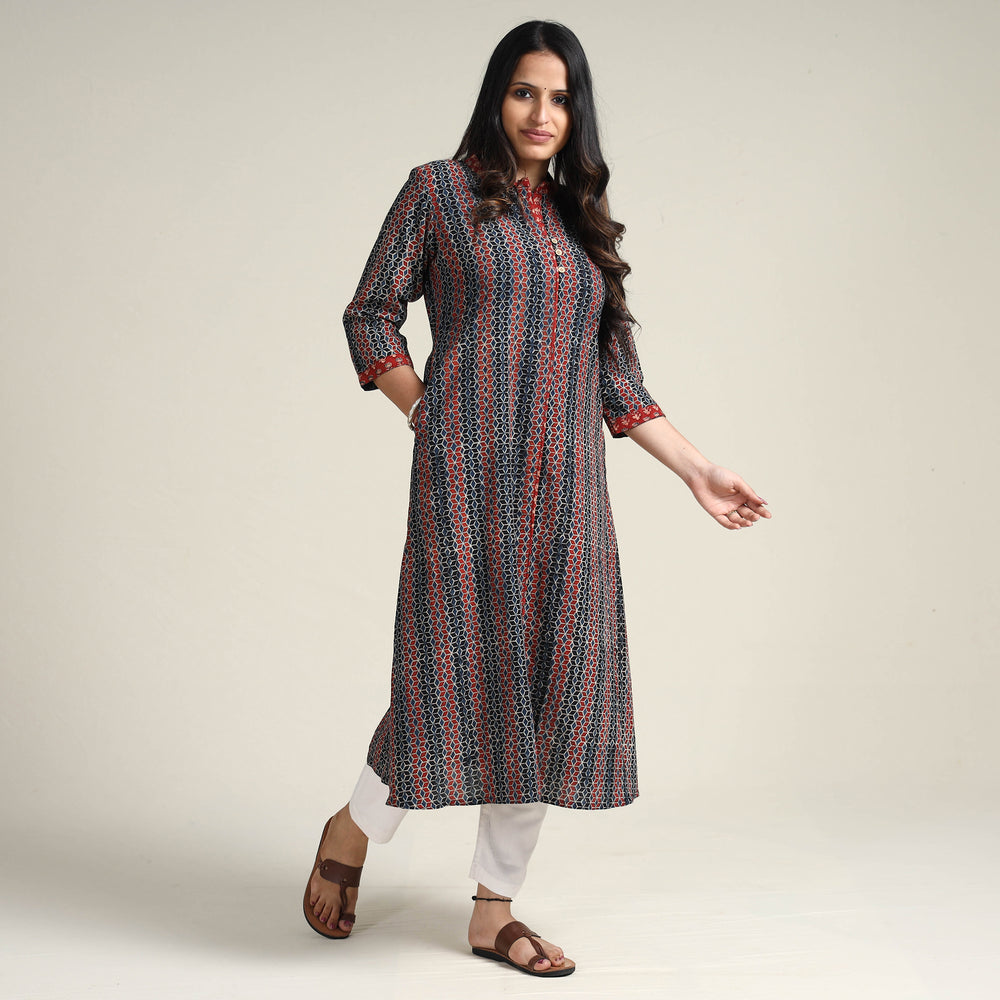 Multicolor - Ajrakh Block Printed Cotton Long Kurta