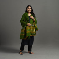 Green - Kutch Neran Hand Embroidery Mirror Work Woollen Shawl 79