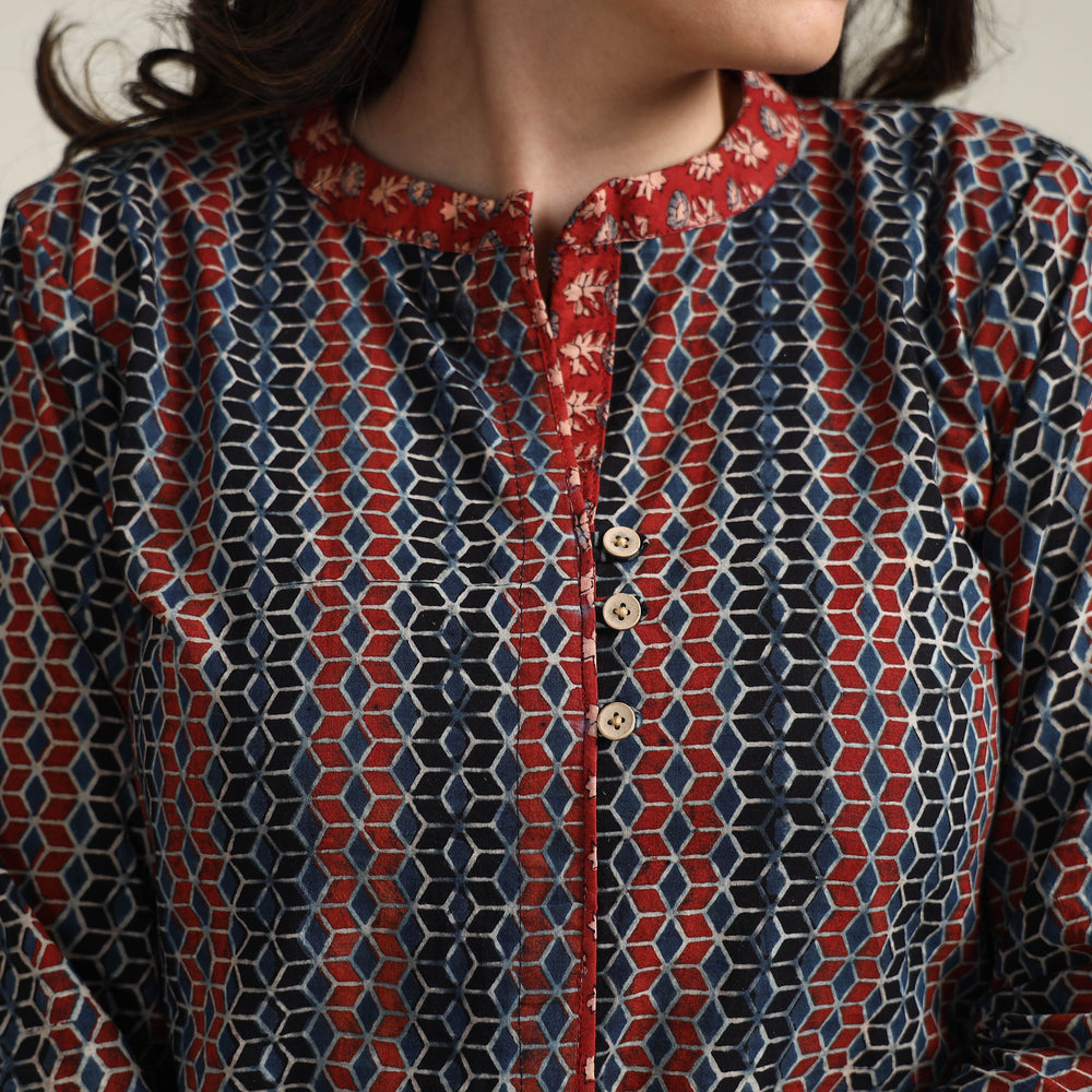 Multicolor - Ajrakh Block Printed Cotton Long Kurta