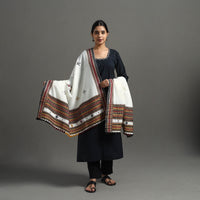 White - Kutch Handwoven Mirror Work Woollen Shawl 12