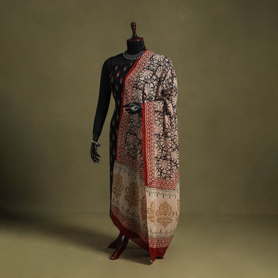 Black - hand mul cotton bagru dupatta 35 - handcrafted