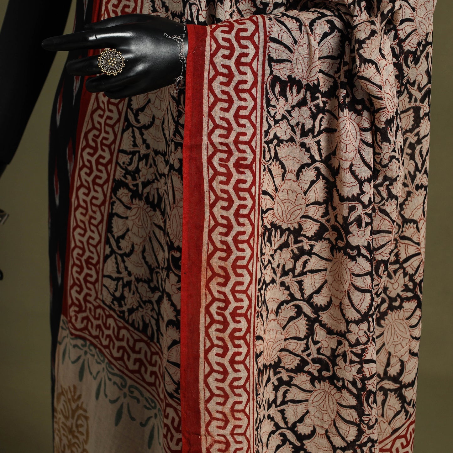 Black - hand mul cotton bagru dupatta 35 - handcrafted