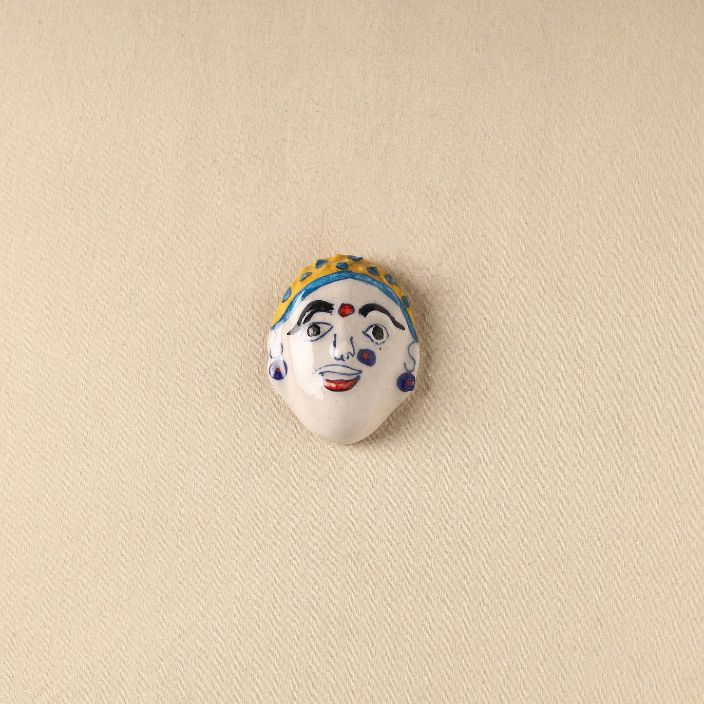 White - Face Original Blue Pottery Ceramic Fridge Magnet 85