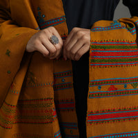 Orange - Kutch Handwoven Mirror Work Woollen Shawl 82