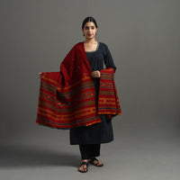 Red - Kutch Handwoven Mirror Work Woollen Shawl 14