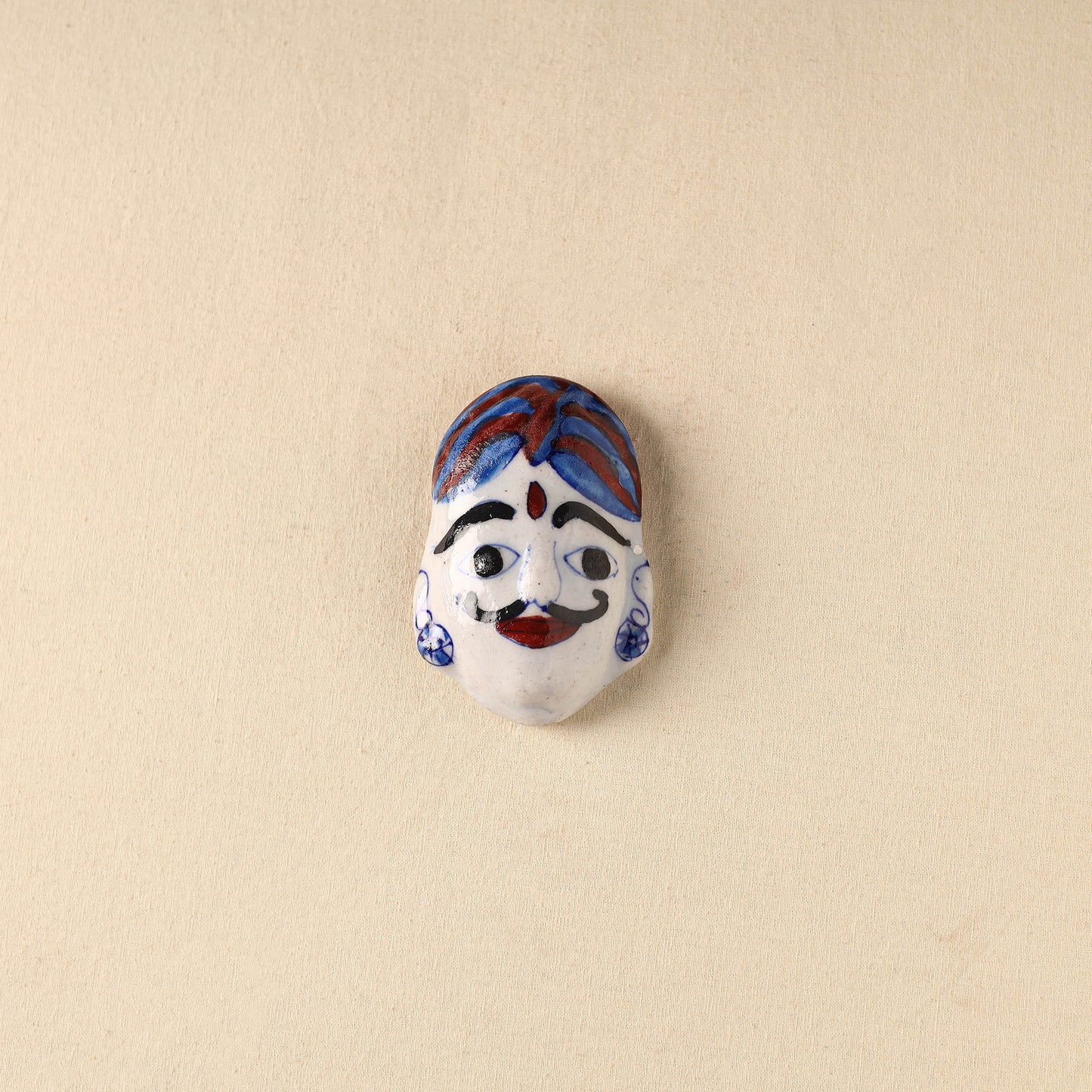 White - Face Original Blue Pottery Ceramic Fridge Magnet 90