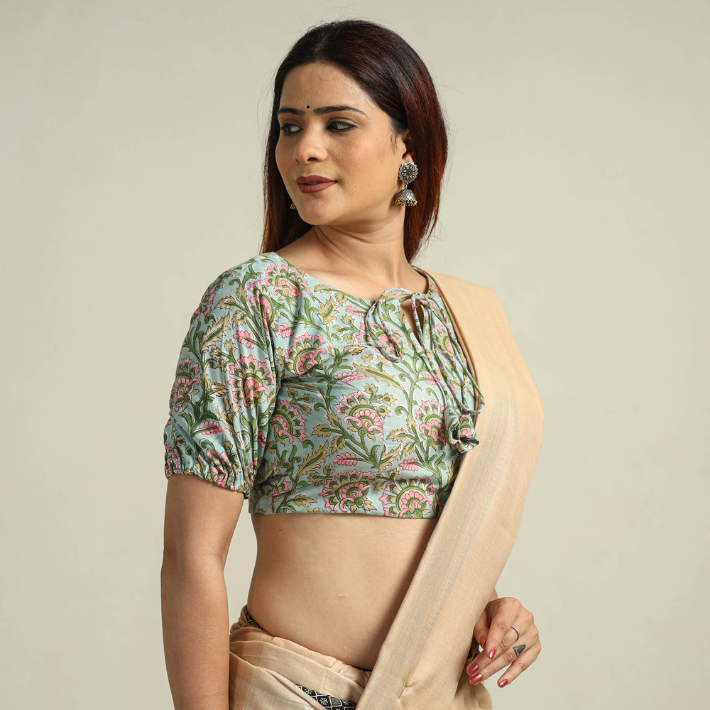 Green - Sanganeri Block Printed Cotton Stitched Blouse 02