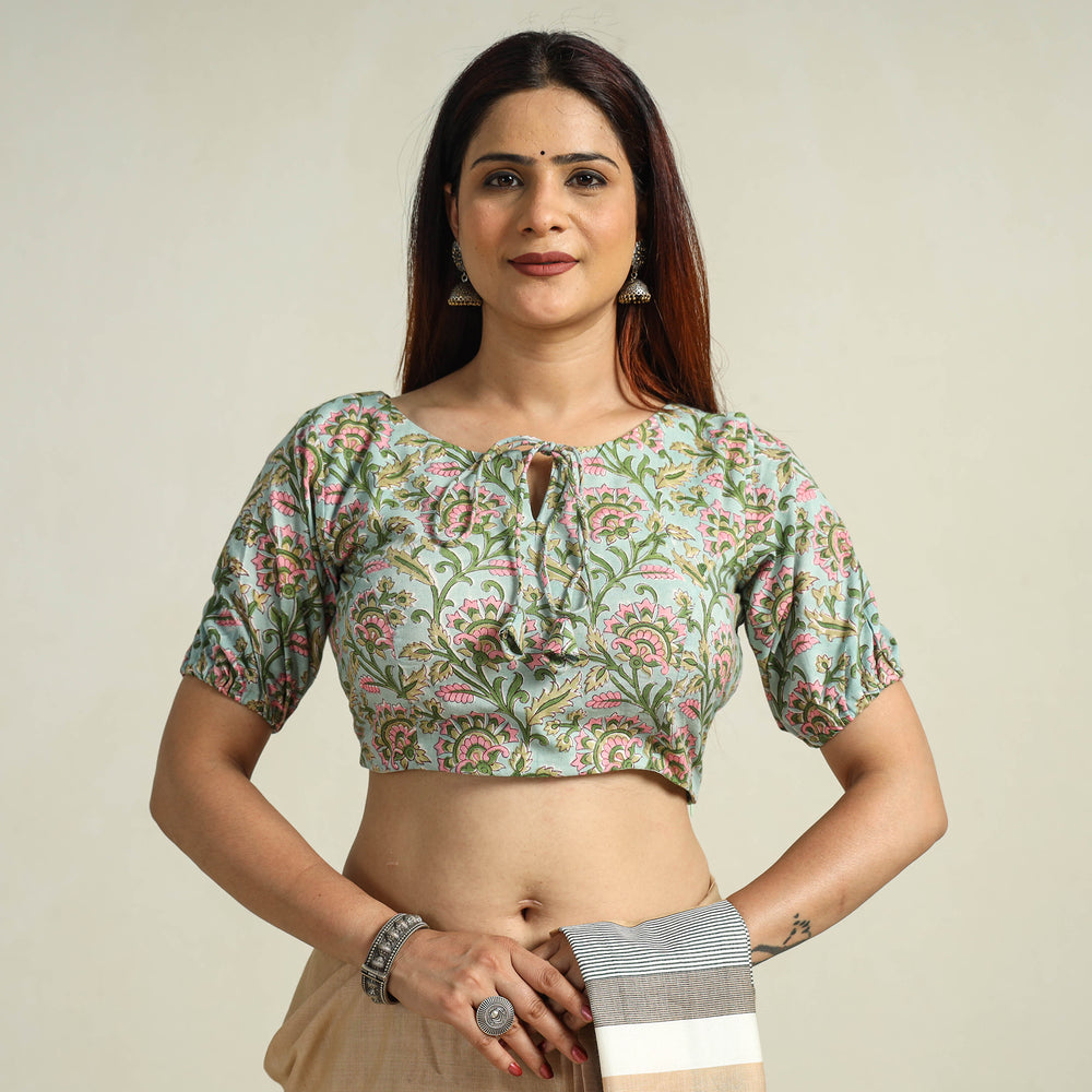 Green - Sanganeri Block Printed Cotton Stitched Blouse 02