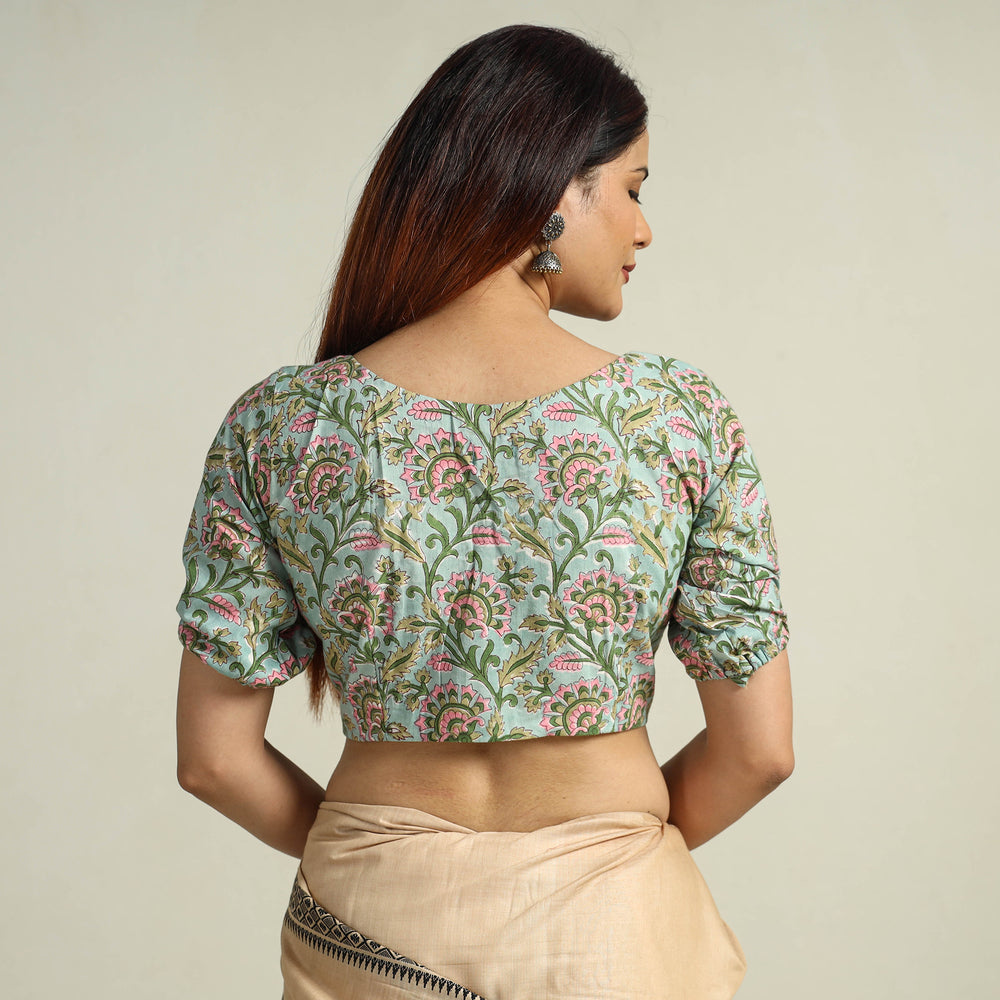 Green - Sanganeri Block Printed Cotton Stitched Blouse 02