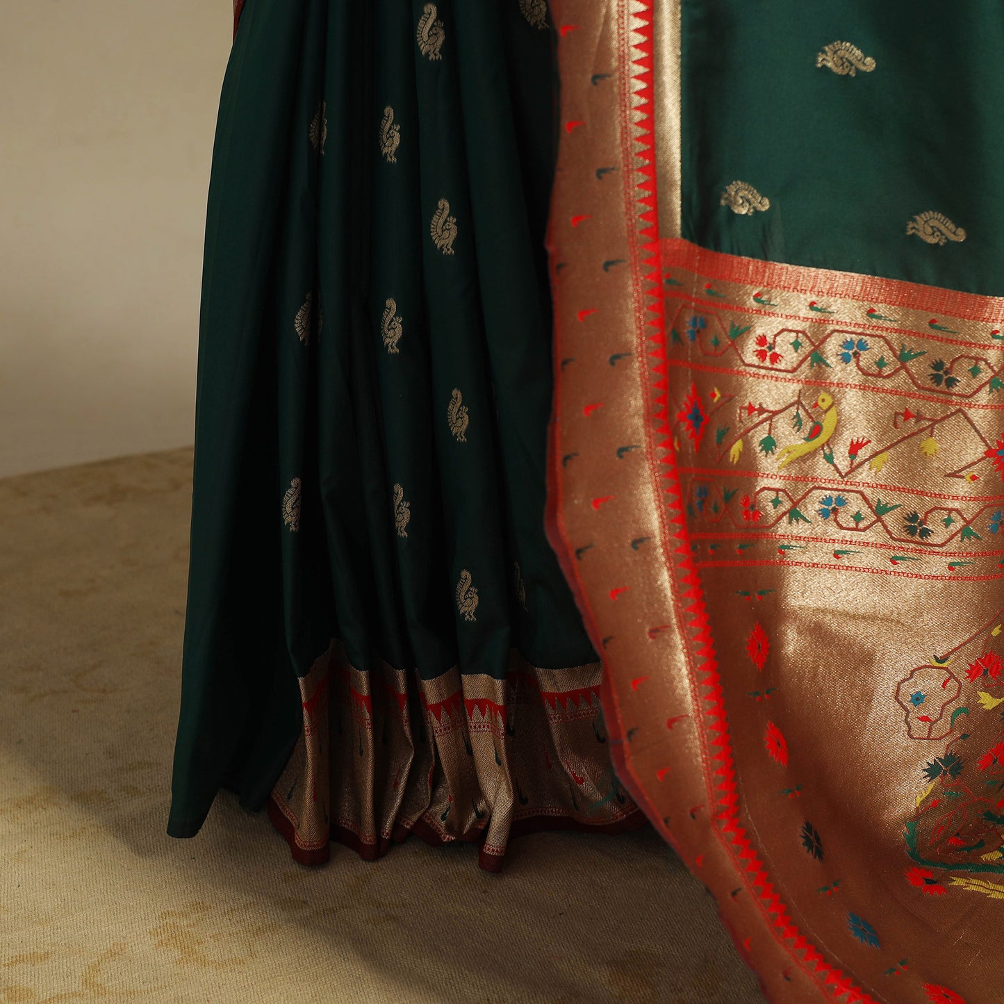 Green - bangalore silk paithani saree 02 - handcrafted