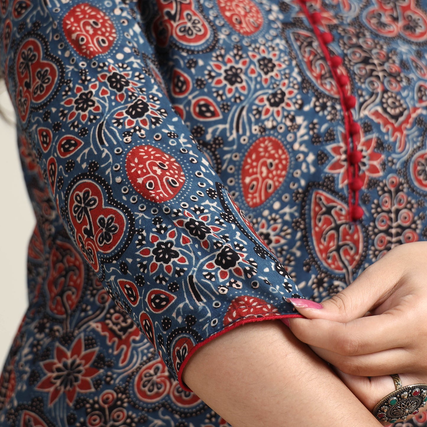Blue - Ajrakh Block Printed Cotton Long Kurta