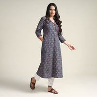 Blue - Ajrakh Block Printed Cotton Long Kurta