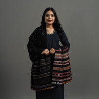 Black - Kutch Handwoven Mirror Work Woollen Shawl 86