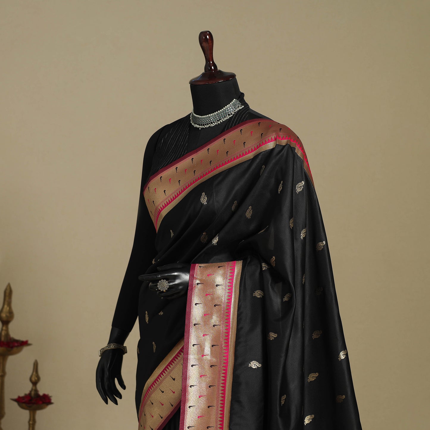 Black - bangalore silk paithani saree 04 - handcrafted