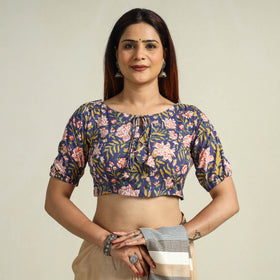 Buy Blue Sanganeri Block Printed Cotton Stitched Blouse