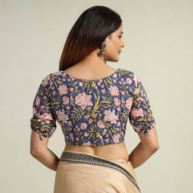 Buy Blue Sanganeri Block Printed Cotton Stitched Blouse