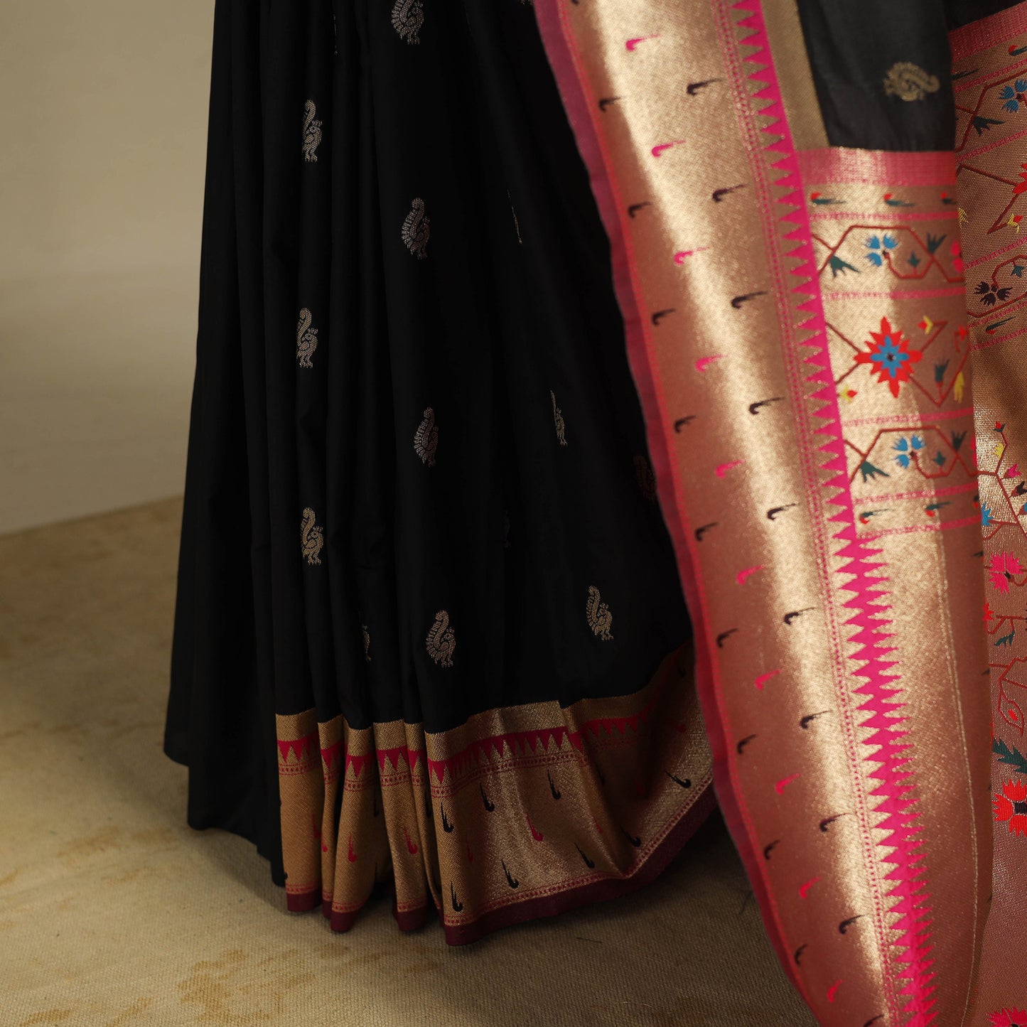 Black - bangalore silk paithani saree 04 - handcrafted