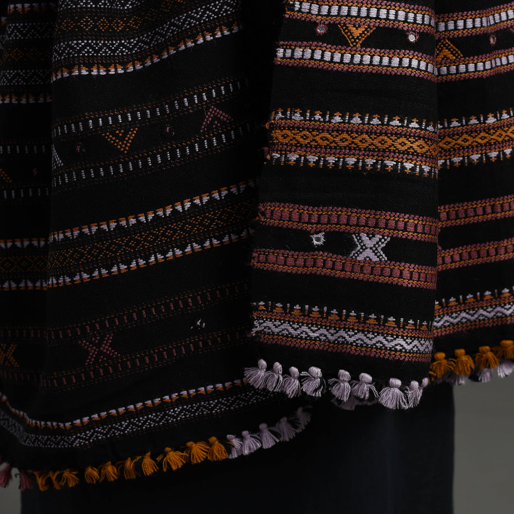 Black - Kutch Handwoven Mirror Work Woollen Shawl 86