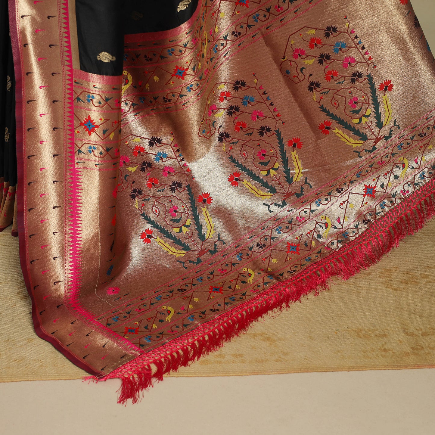 Black - bangalore silk paithani saree 04 - handcrafted